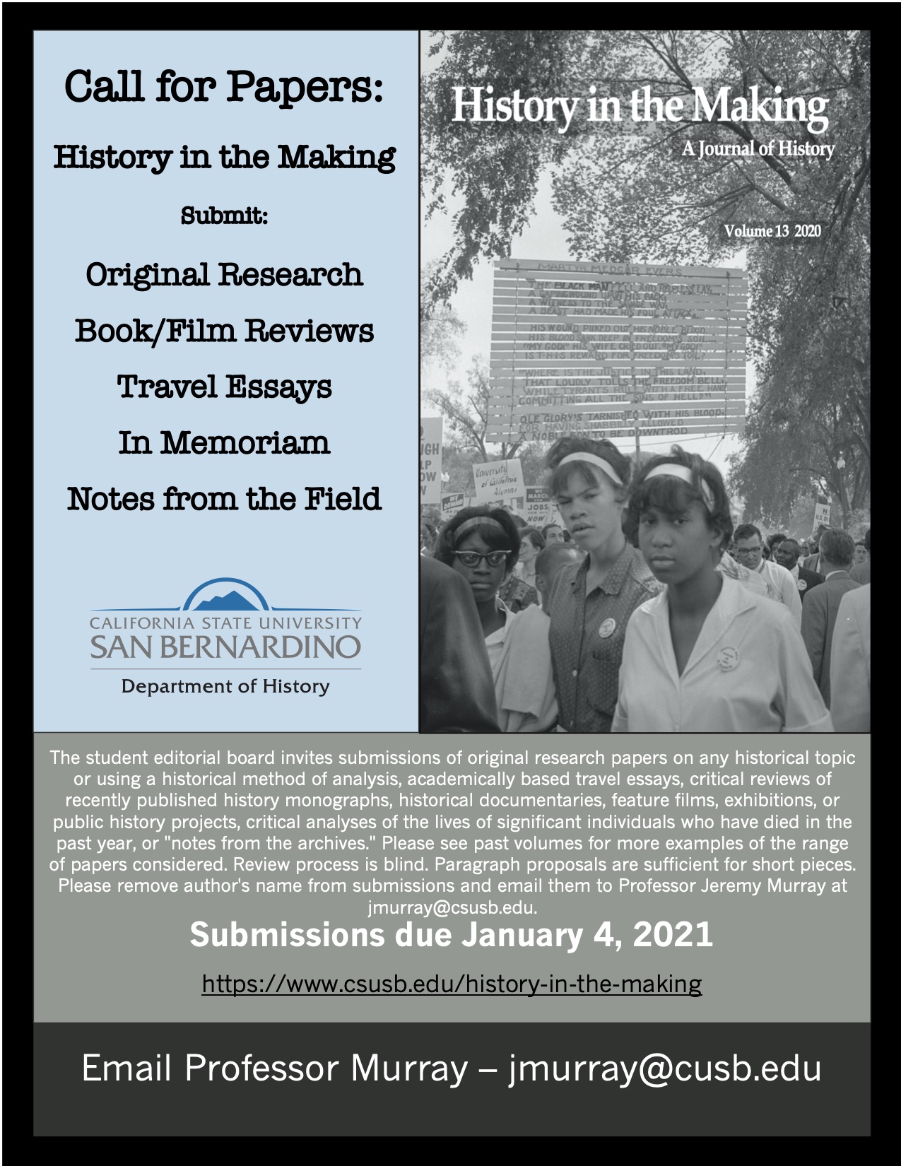 History in the Making Call for Papers Department of History CSUSB